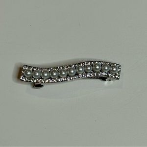 Silver Rhinestone Pearl Bridal Bride Wedding Day Hair Clip Barrette 2.25”